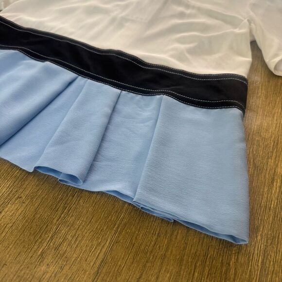 MARNI Peplum Blouse Size 4 Silk Blend Short Sleeve Color Block Semisheer - Picture 6 of 14